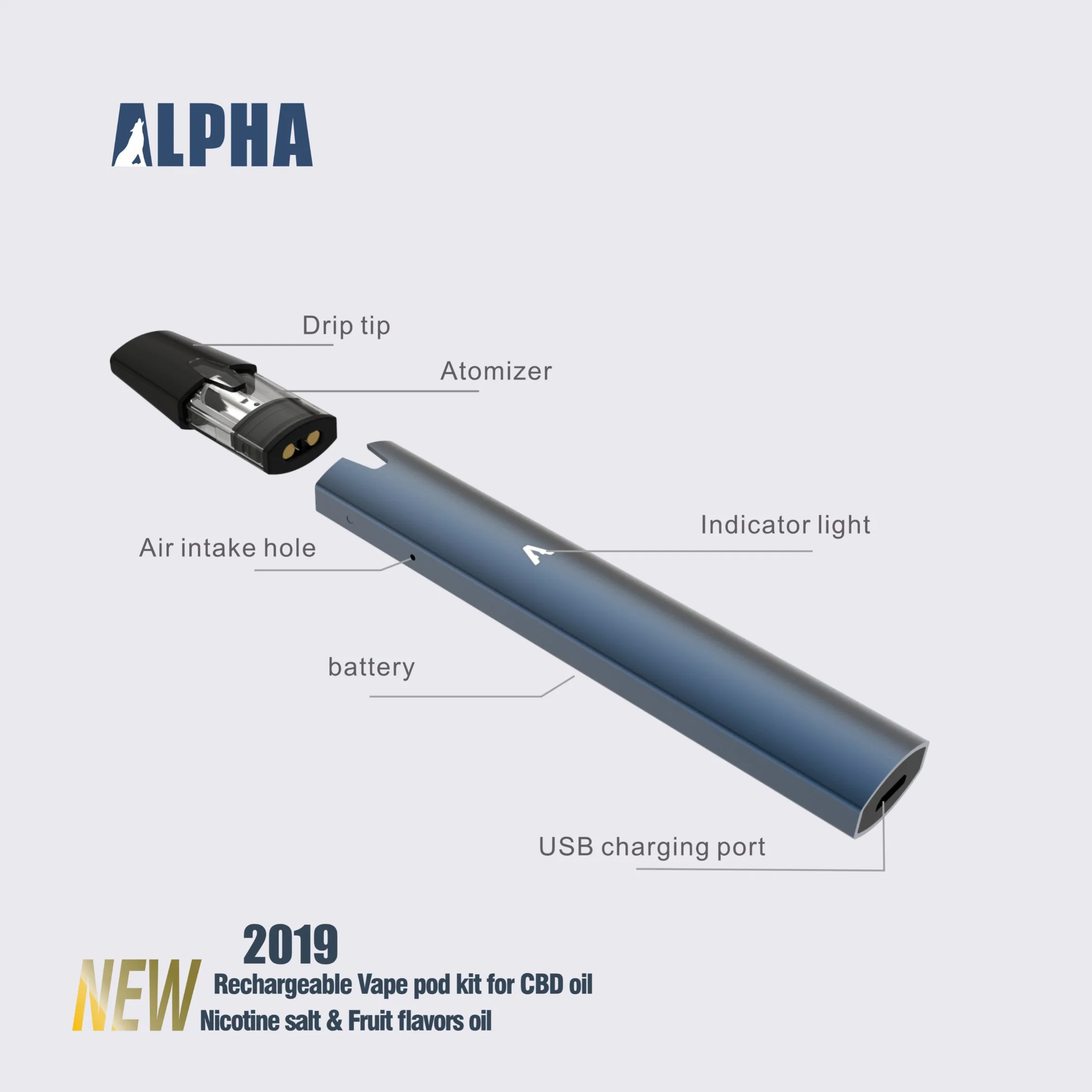 Wiederaufladbarer einmal-Vape Pen mit 1,0 Akku-Ladegerät USB für Ölpatrone