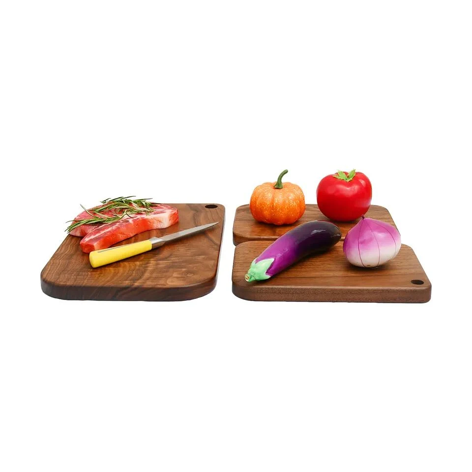 Mini Butcher Légumes Fruits en caoutchouc de bloc en bois de noyer Acacia Bamboo hacher Planche à découper de bateau en bois personnalisé défini le bac