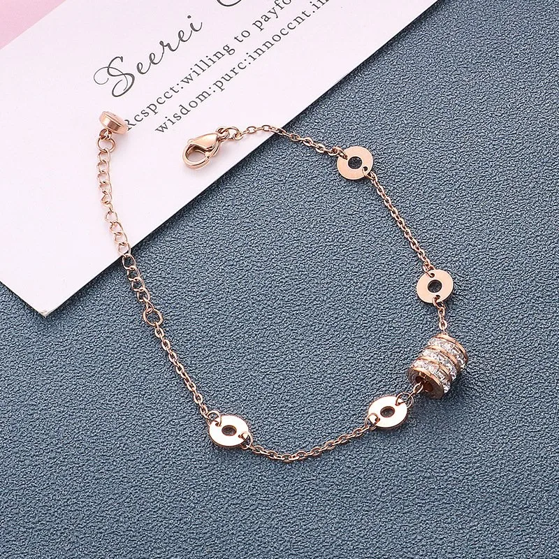 Titanium Steel Bracelet Women's Transport Bead Bracelet 18K Rose Gold Popular Handmade Jewelry