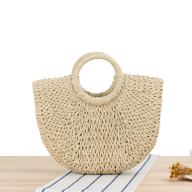 Simple Hand Straw Woven Bag Pure Color Casual Hand-Woven Bag Summer Beach Bag