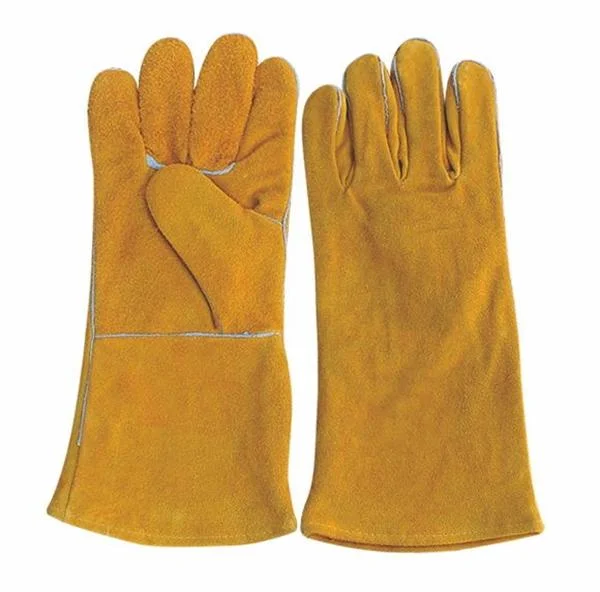 CE En388 En407 Flame Heat Resistant Yellow Split Leather Welder Gloves 14'' 16''welding Safety Gloves