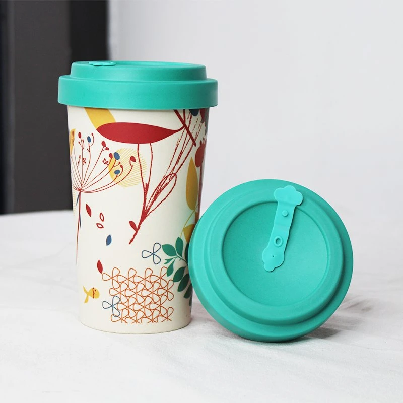 Boidegradable Custom Eco Friendly 10oz 12oz 14oz 16oz 20oz Bamboo Fiber Reusable Coffee Cup to Go with Bamboo Lid