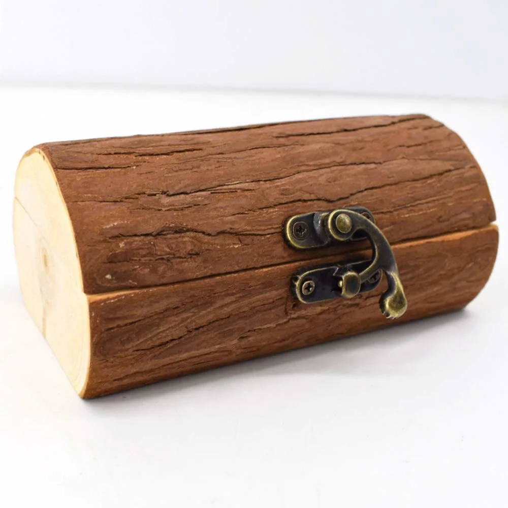 Kundenspezifisches Dekor Natürliches Holz Log Bark Ring Schmuck Geschenkverpackung Aufbewahrungsbox