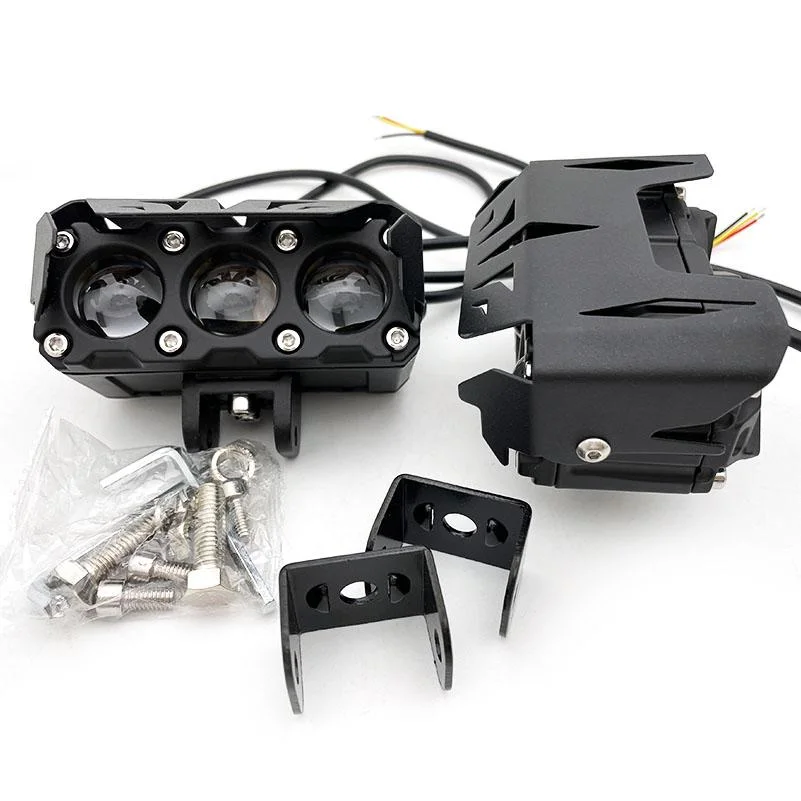 Motorcycle Light Kit Hi/Lo Beam Motorbike Headlight 3 Lens Projector Mini Driving Lighting Dual Color Motorcycle