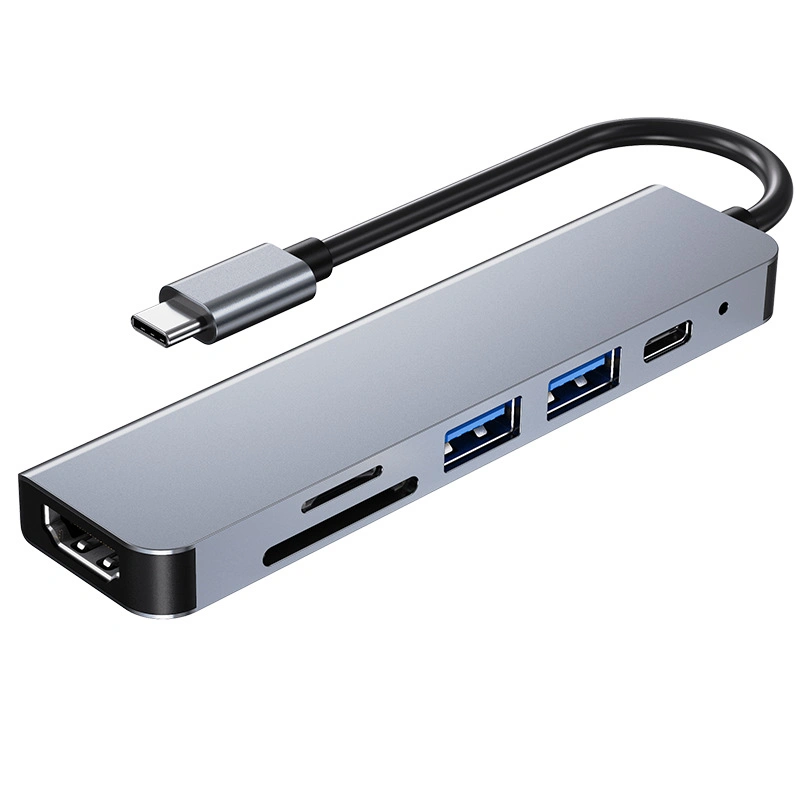 High Speed Performance 6 in 1 USB C Portable Type C Hub Adapter with Pd87W USB3.0/2.0 Hub SD/TF 2.0 Card Reader and HDMI