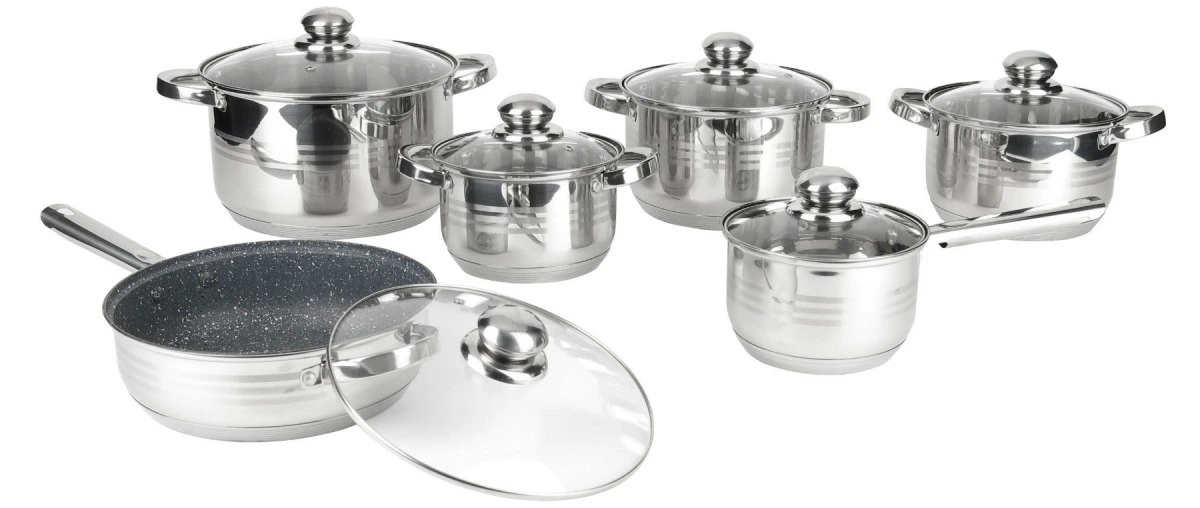 12pcs Classic Edelstahl Induktions-Kochgeschirr-Set mit 9ply Boden, inklusive Kochtopf, Bratpfanne, Aufläufe für Home Kitchen gesundes Kochen