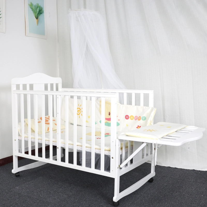 Multifunktions Baby Holzmöbel Kinderbett mit Rollen / Babywiege Wiege Bett