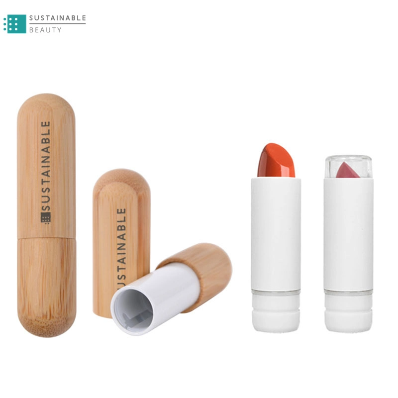 OEM Private Label Innovated Replaceable Round Bamboo Empty Cosmetic Lipstick Container