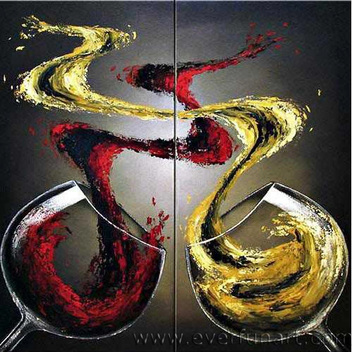 Wall Art Wine Glasses Hand Painted Canvas Abstract Oil Painting for Home Decor (XD2-041)