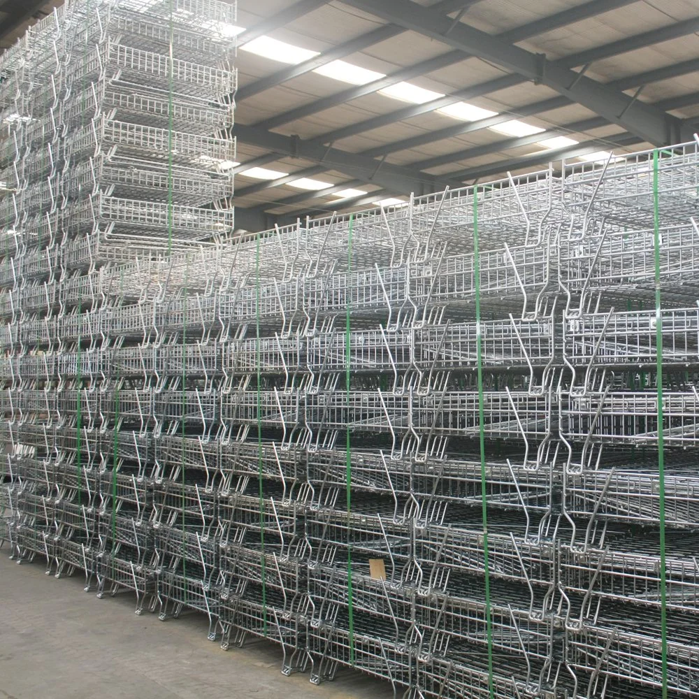 Industrial Galvanized Stackable Collapsible Steel Pet Preform Storage Wire Mesh Foldable Cage with PP Sheet