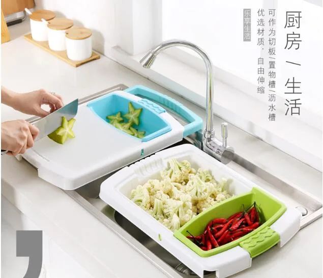 Multi Functional Greater Portable Kitchen Tools 9 in 1 Plastic Collapsible Chopping Cutting Board with Folding Strainer Colander