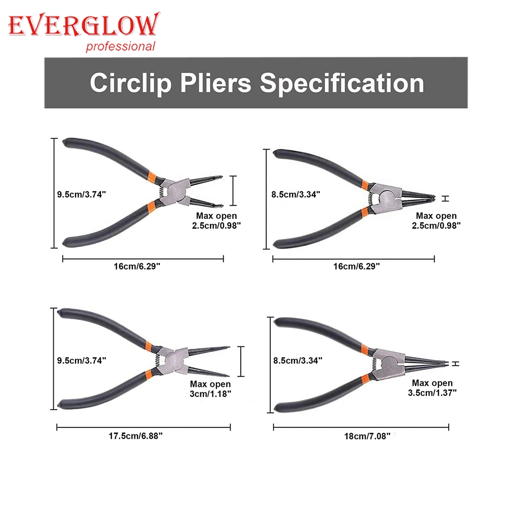 4-х 7 дюйма Набор щипцов для снятия пружинного стопорного кольца 175 мм изогнутая прямой щипцов для стопорных колец установите Non-Slip для наружной и внутренней стопорные кольца с мешок для хранения данных