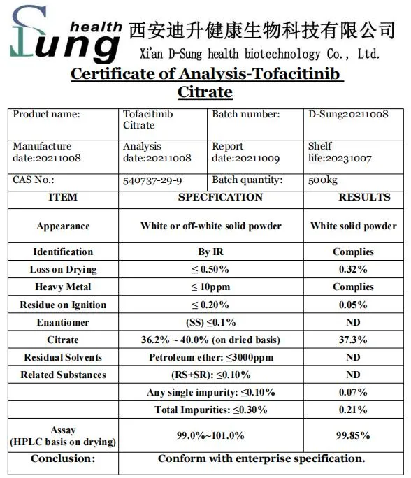 API CAS 540737-29-9 Tofacitinib Citrate Purity Tofacitinib Citrate Powder Raw Powder Tofacitinib Citrate