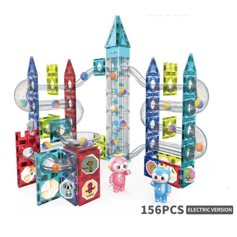 Kunststoff 3D Transparent Rohr Rennbahn Bausteine Spielzeug Kinder Magnetische Fliesen Marmor laufen Kinder Magnetblock mit Musik