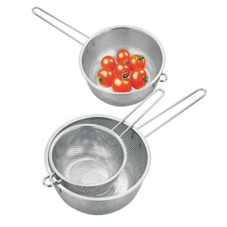 Kitchenware High quality/High cost performance  Home Fruit Vegetable Rice Serving Strainers Drain Basket Stainless Steel Colander with Handle