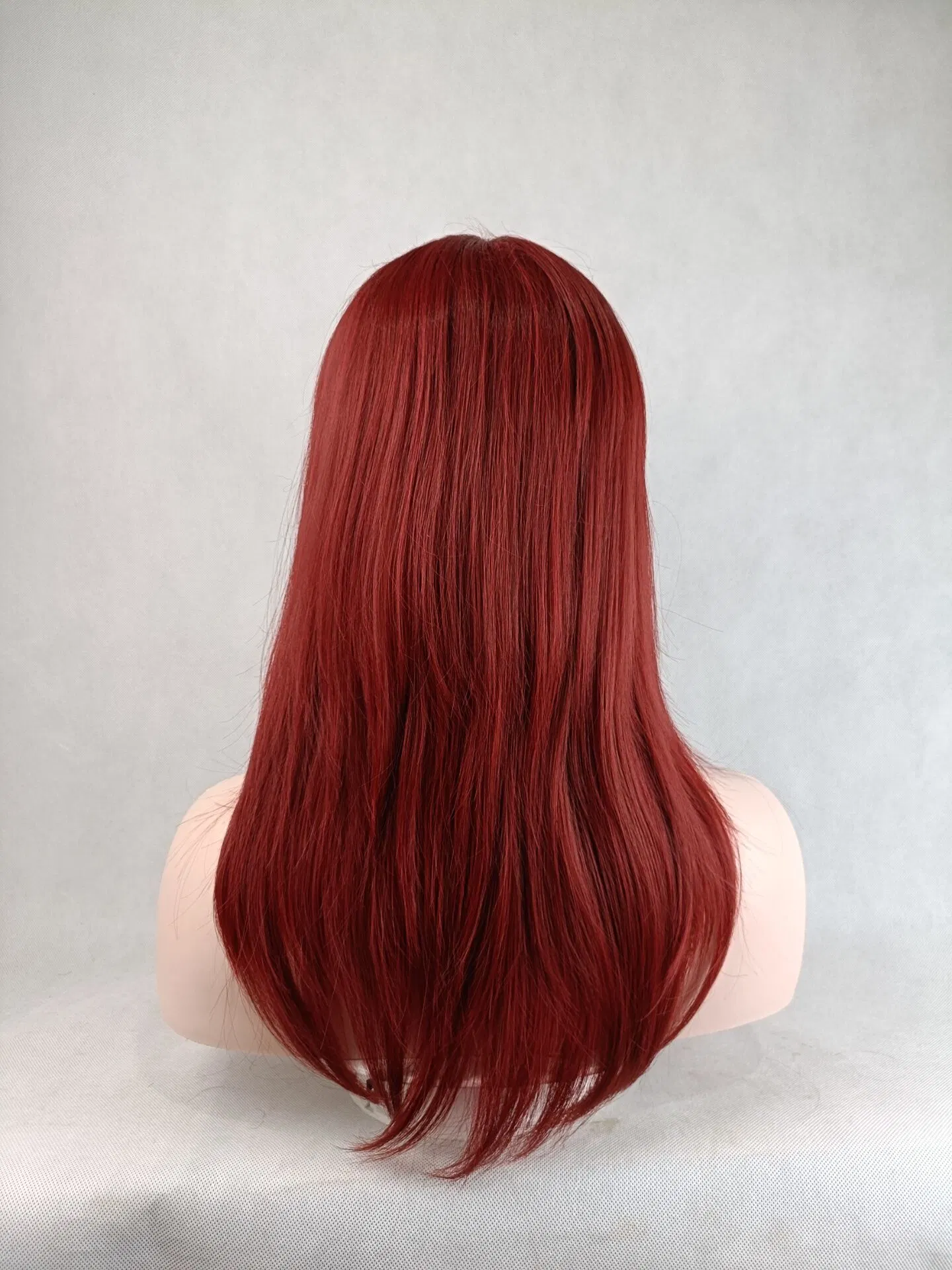 High quality/High cost performance  Portuguese Wine Red Long Straight Hairpieces Synthetic Fiber Wigs with Bangs