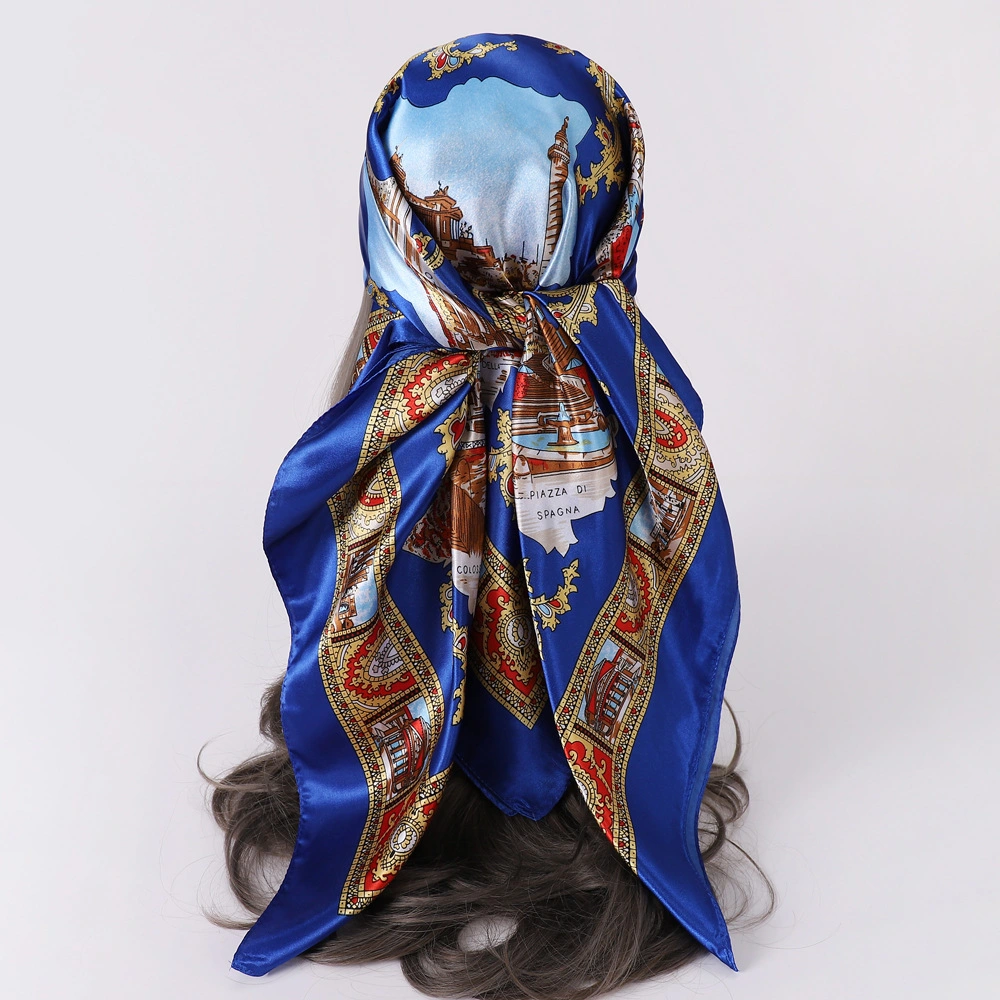 Low MOQ Custom Printed Hijab Women Long Imitate Silk Shawls Luxury Head Scarf