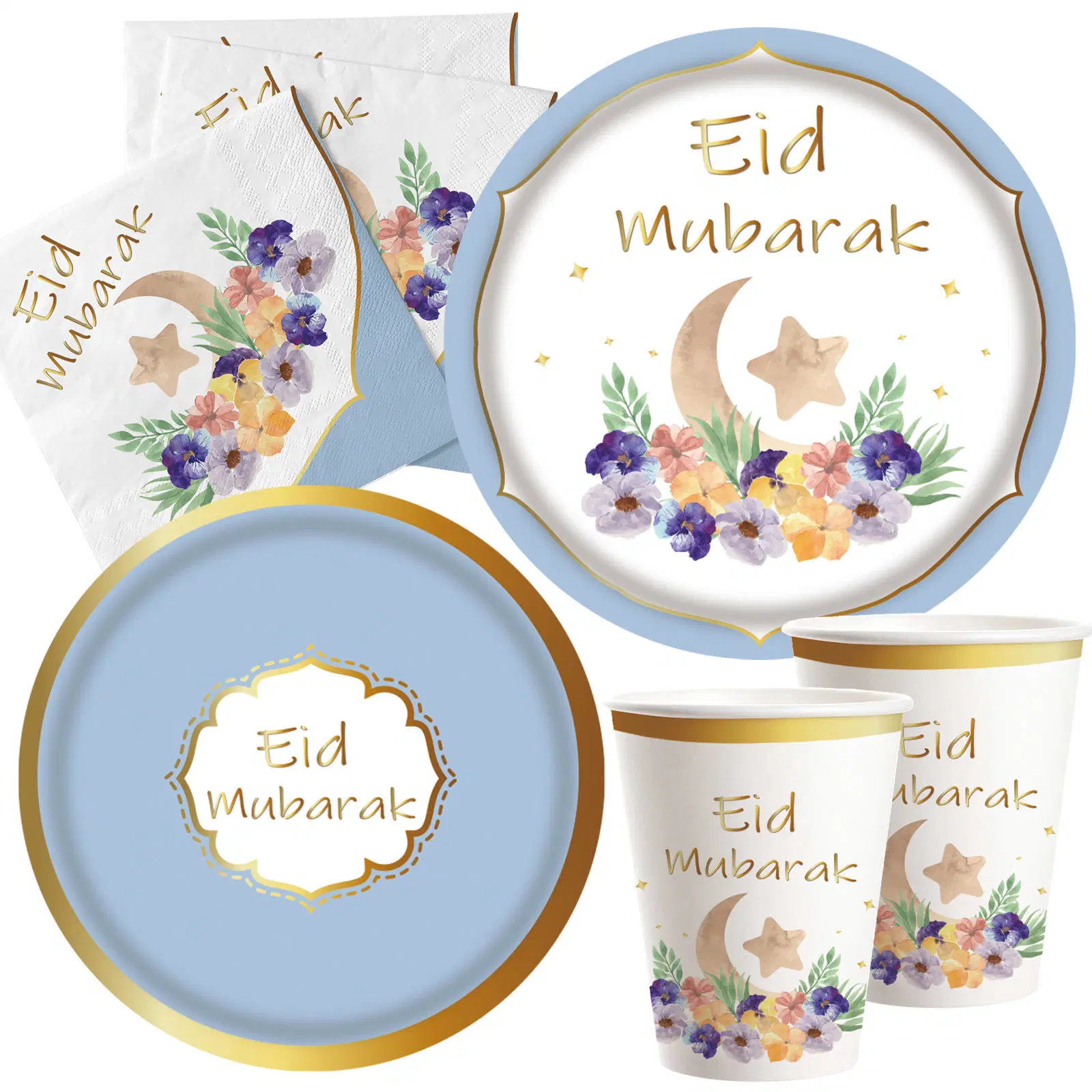 Hot Selling Eid Party Supplies Ramadan Gilding Paper Plates Disposable Tableware Set