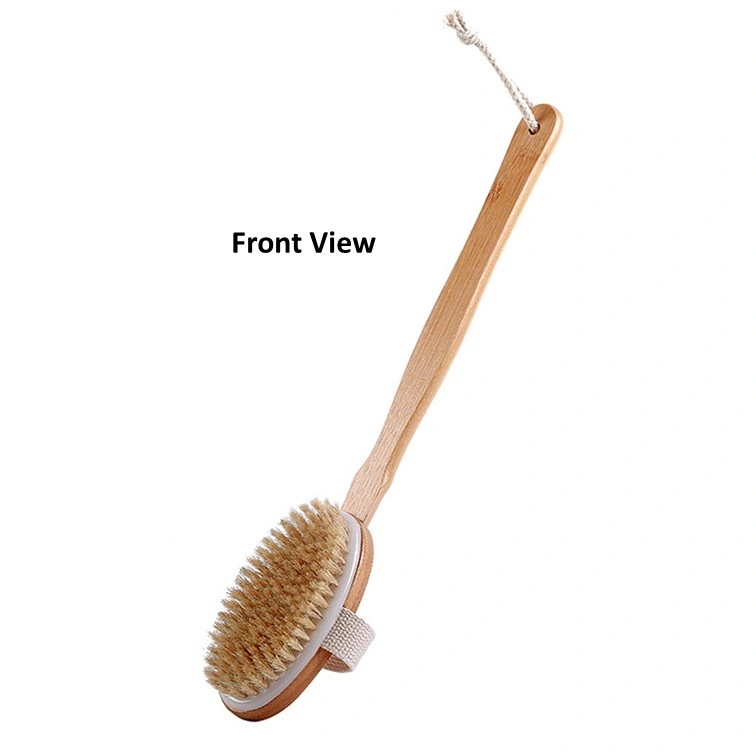 Wooden Bath Brush with Long Handle for Shower and Body Cleaning