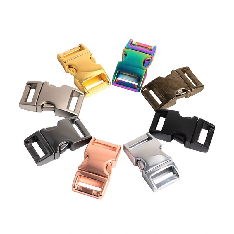 Accesorios para fábricas de venta al por mayor Multicolor Buckles ajustables lado de metal personalizado rápido Libere la hebilla metálica