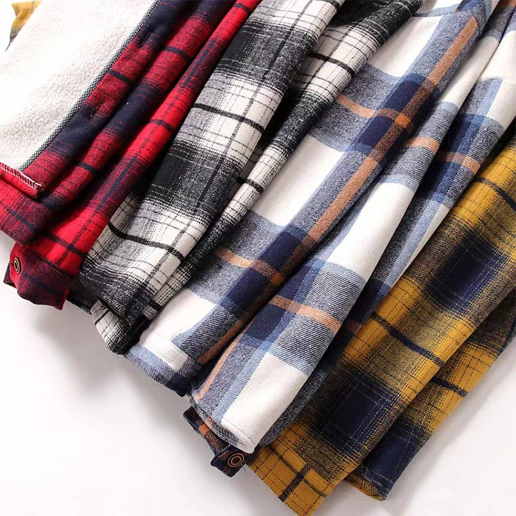 Sherpa Custom Logo Warm Fleece Brushed Lined Flannel Plaid Shirt Jackets