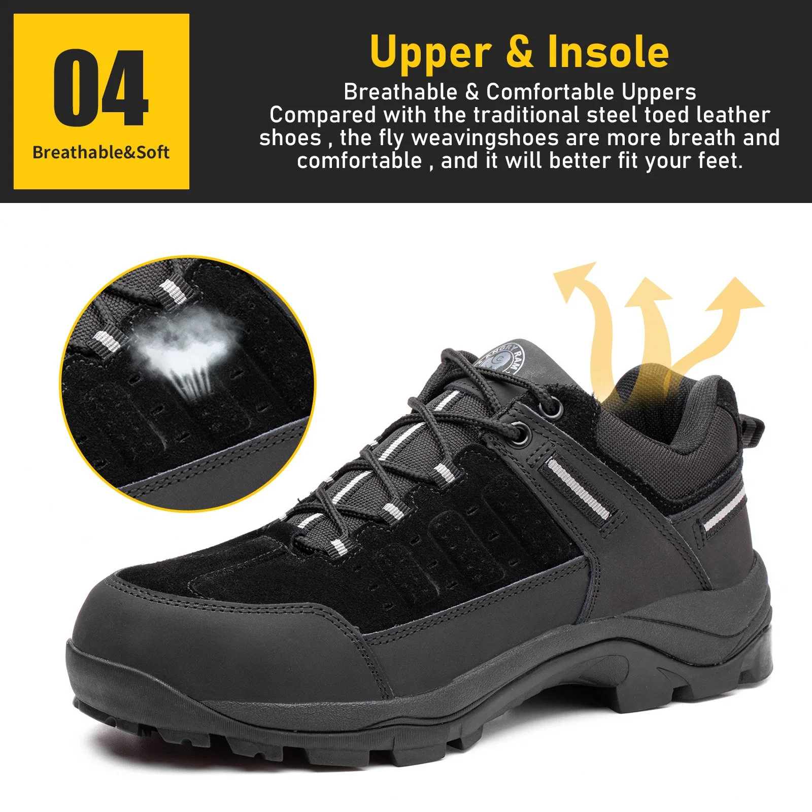 Industrial Labor Protective Steel Toe Shoes with Durable Rubber Sole