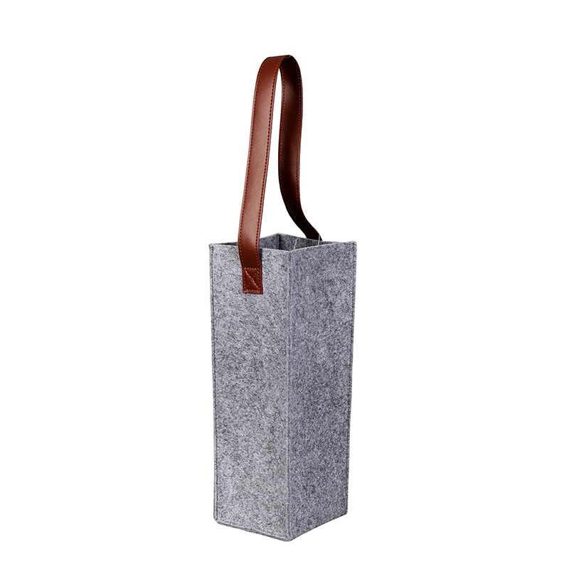 High Quality Felt Wine Cooler Bag with PU Handle