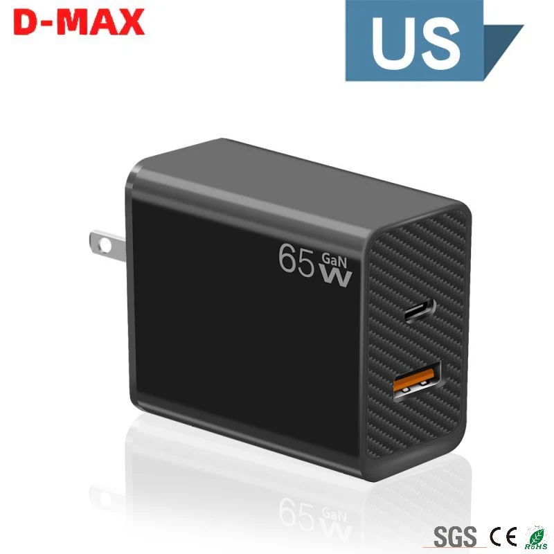 Portable GaN 65W Pd 2 Type C USB Fast Charger Power Fast Phone Wall Charger Adapter