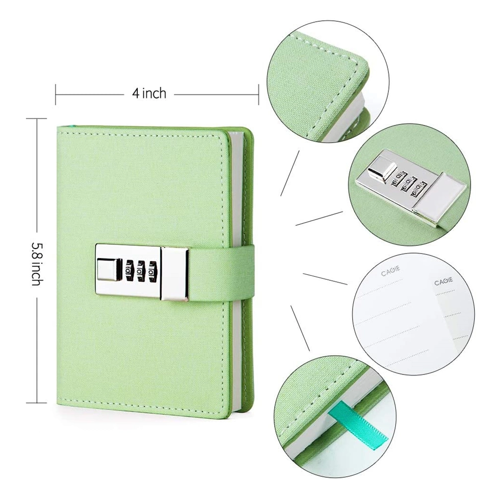 Light Green Notebook Hardcover PU Leather Cover Girl Lock Diary