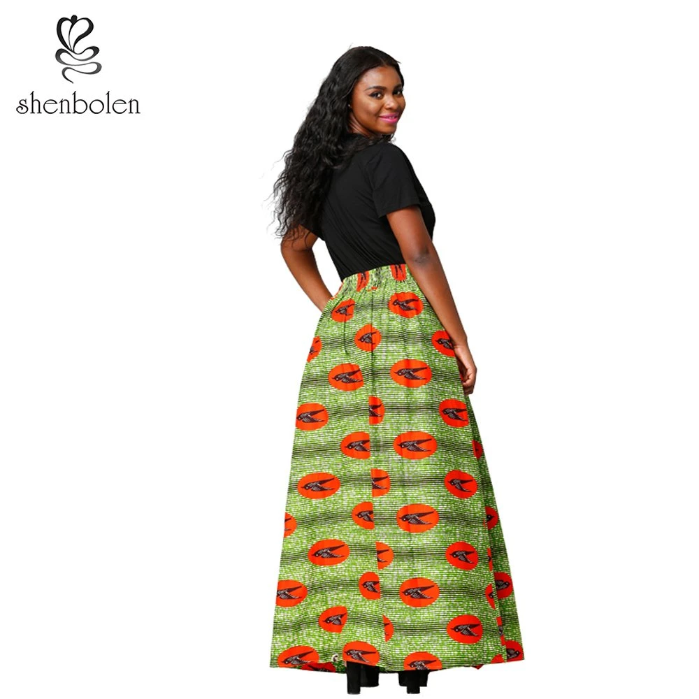 African Wax Fabric Ankara Pattern Women Casual Plus Size Long Skirt