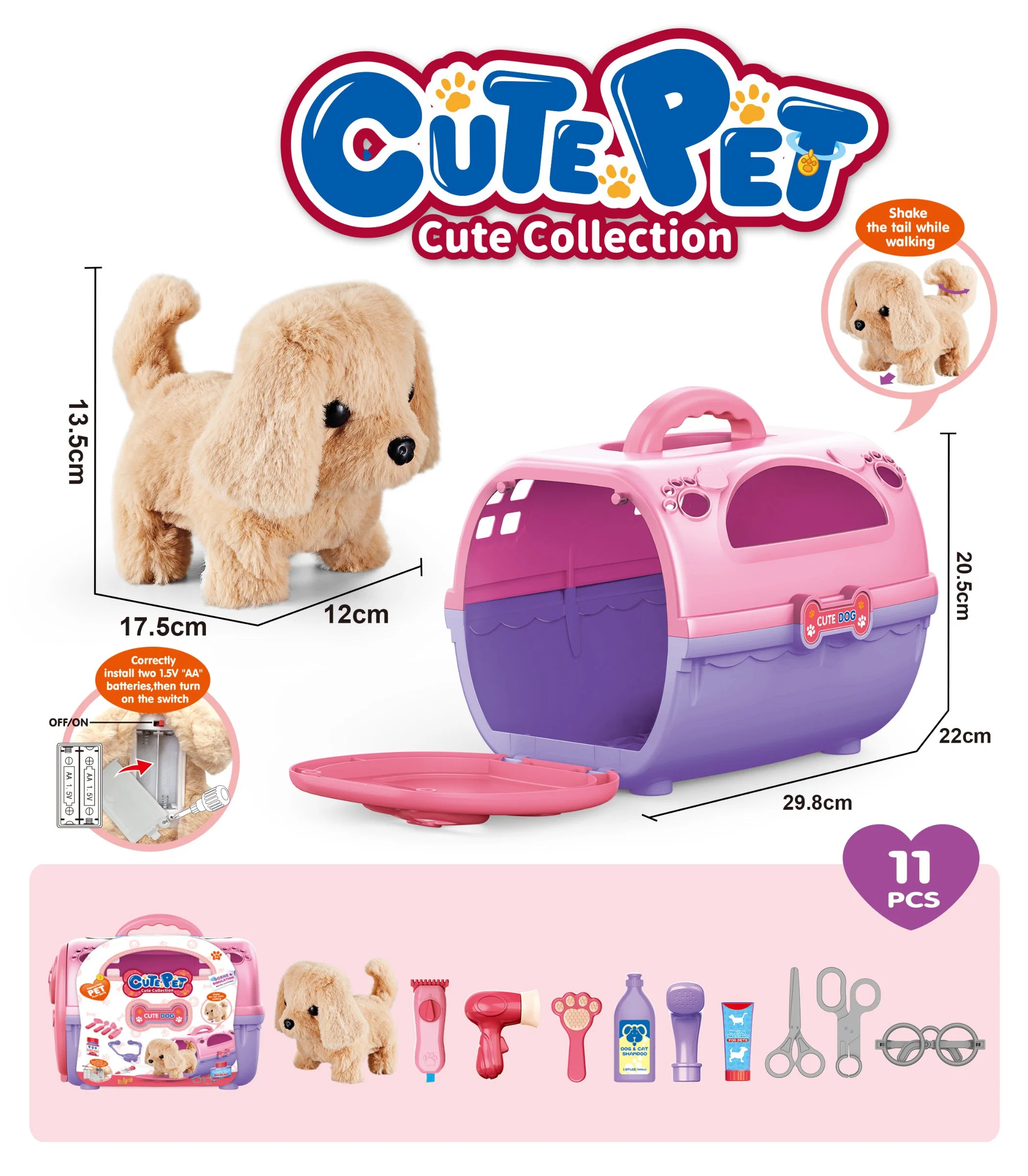 Nouveau arrivée adorable adorable animaux de compagnie Collection peluche électrique chien jouet Accessoires différents ensemble de jeu jouet