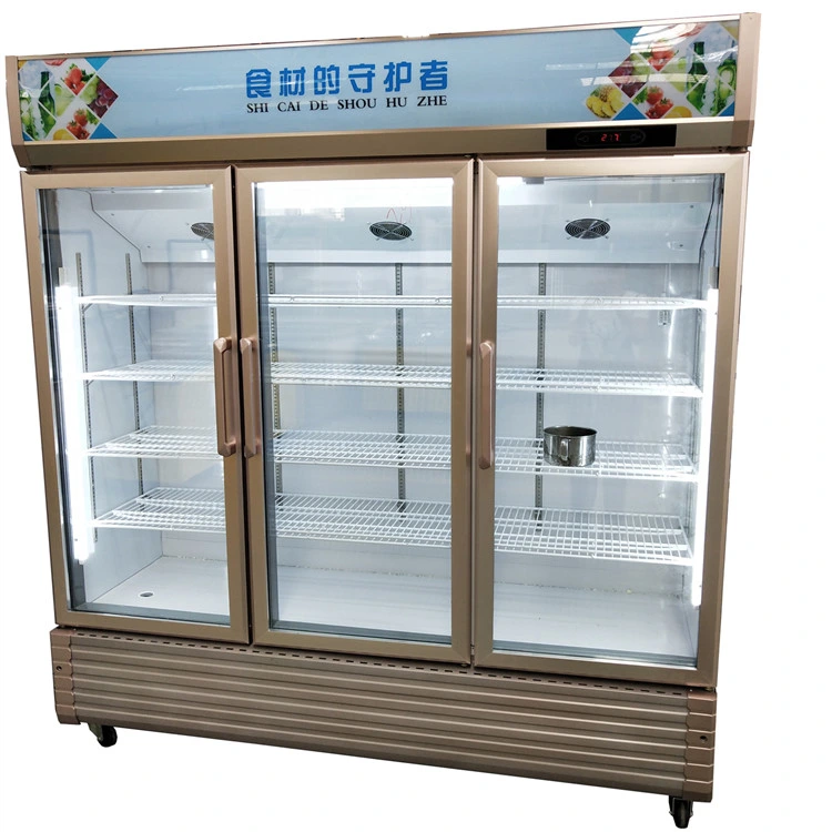 Glass Door Vertical Coke Beverage Cooked Food Commercial Refrigerator/Freezer