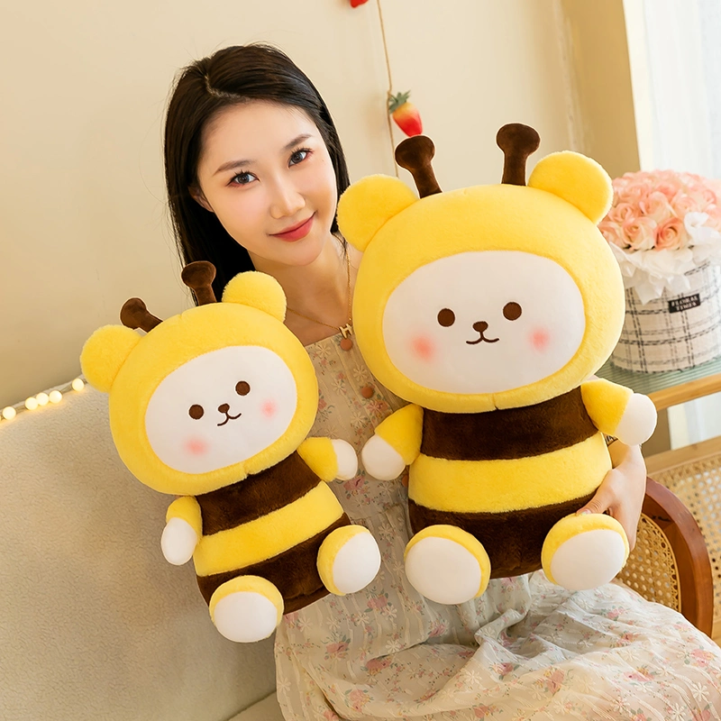 Plush Toy Animal Pillow Custom Bear Plush Pillow Yellow Bee Bear Pillow