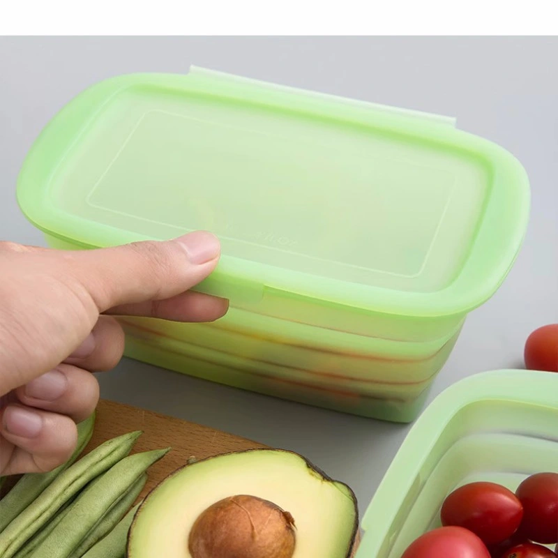 Silicone Folding with Lid Fruit and Vegetable Crisper Lunch Box Silicone Folding