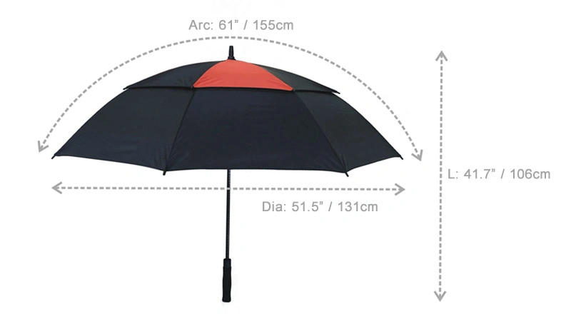 فتحة رياح كبيرة جداً مظلة جولف العاصفة ذات الطبقتين ذات الطبقتين لتجارة الجملة