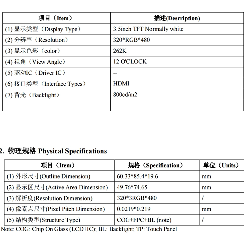 3.5inch Resistive Touch Screen LCD 480*320 HDMI IPS Various Devices Systems Support Android