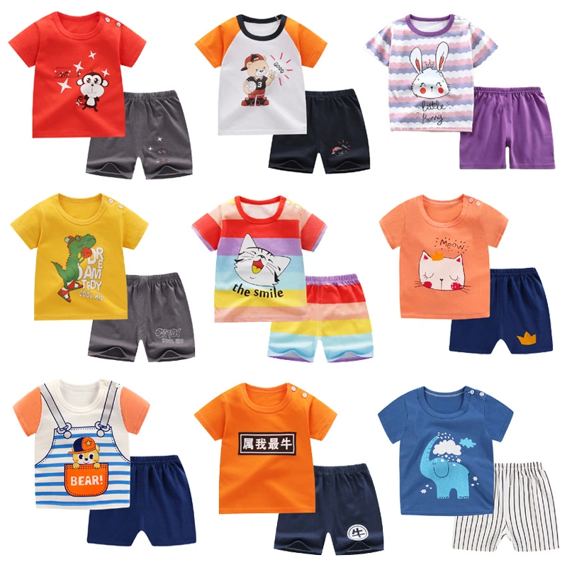 Kurzarm-Kinderanzug Baumwolle Jungen Sommer Kurzarm Shorts T-Shirt Baby Heimbekleidung Aus Baumwolle Für Mädchen