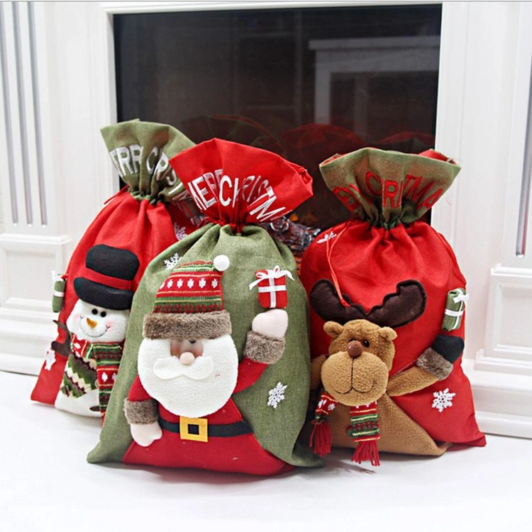 Christmas Decorations New Large Three-Dimensional Doll Linen Gift Bag Christmas Old Man Backpack Holiday Gift Bag
