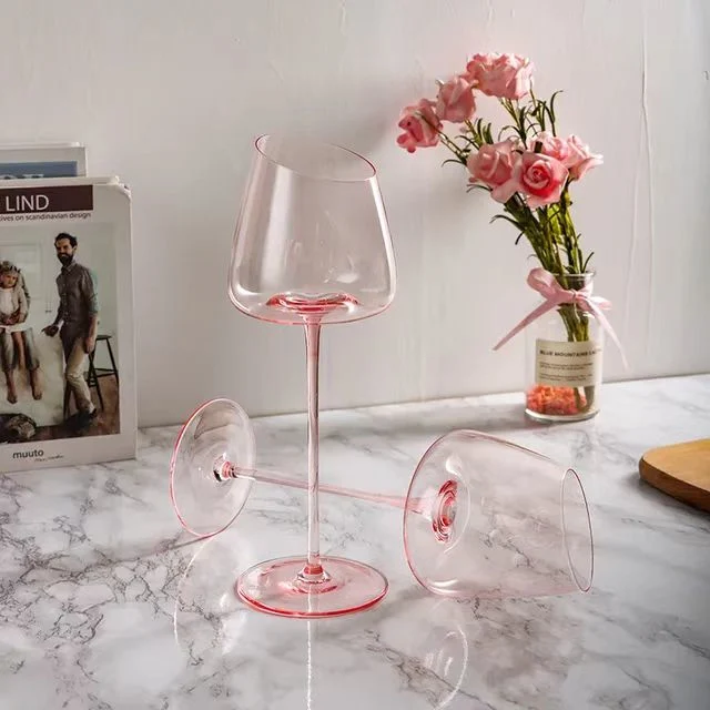 New Design Wedding Used Flamingo Pink Color Wine Glass Crystal Glass Wine Cup