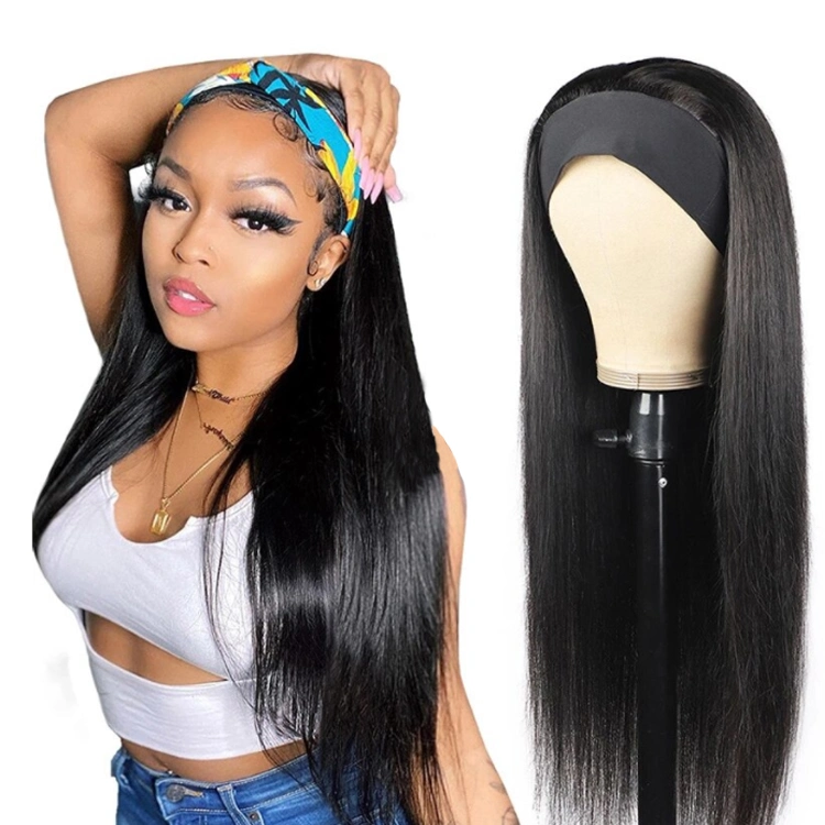 Black Ladies Headband Wig Brazilians Straight Hair Leading Headband Fully Mechanism Wig Front Wig