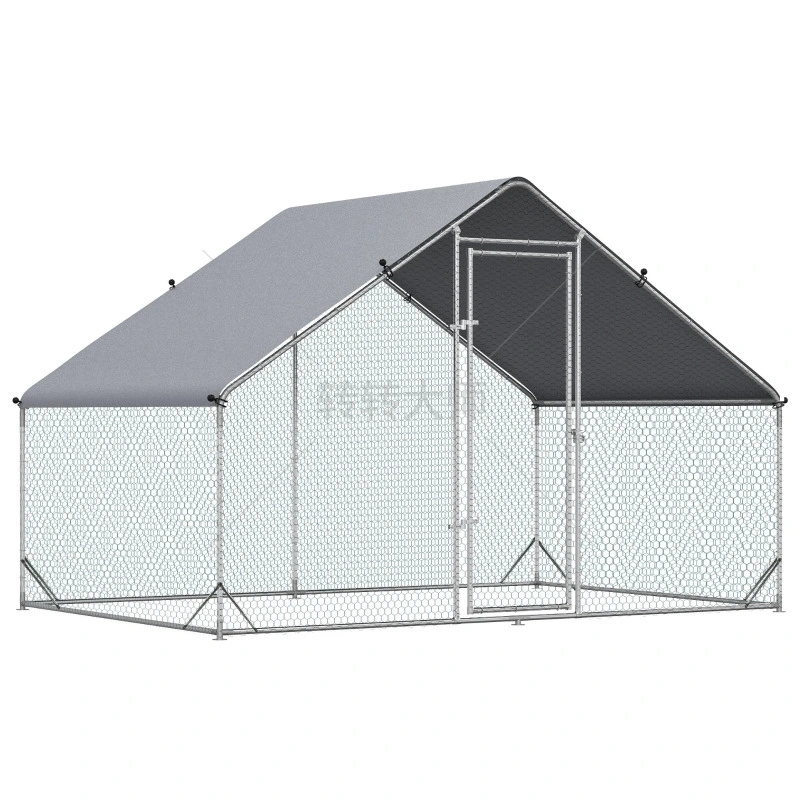 Galvanized Large Metal Chicken Coop Walk-in Enclosure with Cover for Outdoors