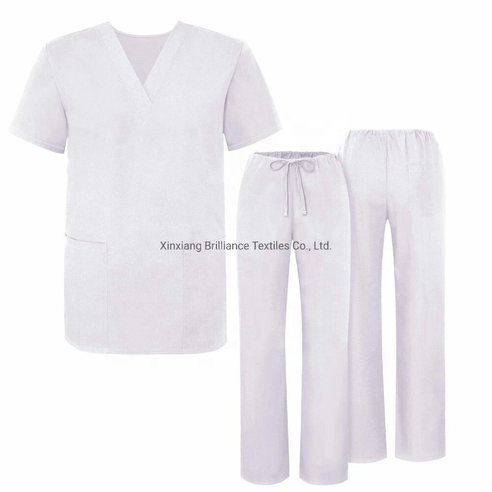 La meilleure qualité d'uniformes de l'hôpital blanc / Jeux de Scrub / Hôpital de l'hôpital 100% coton haut et pantalon de scrub