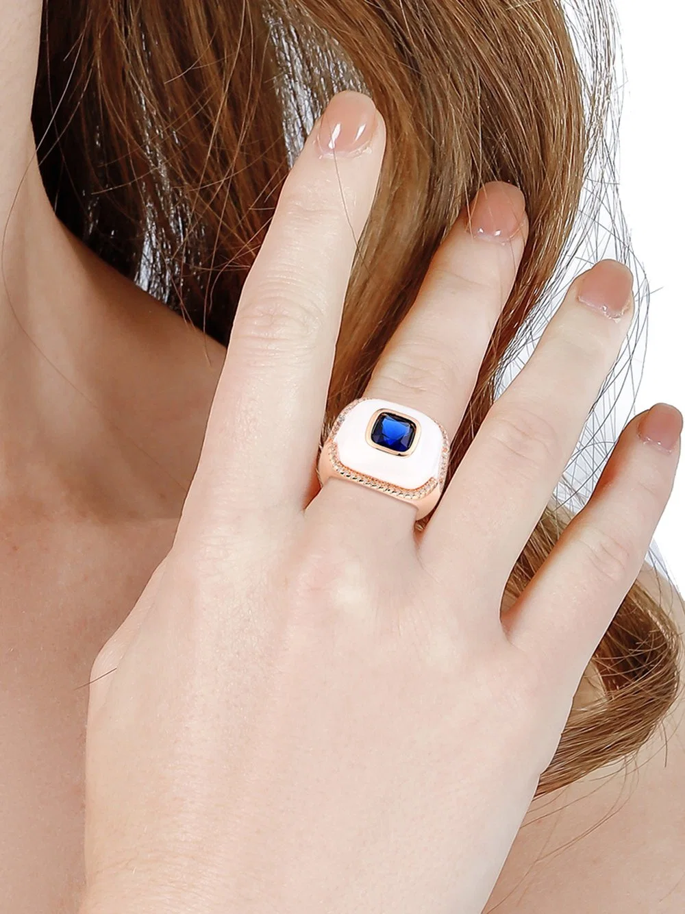 Inlaid 925 Silver Jewelry Enamel Rings Fashion Imitation Blue Gemstone Rings