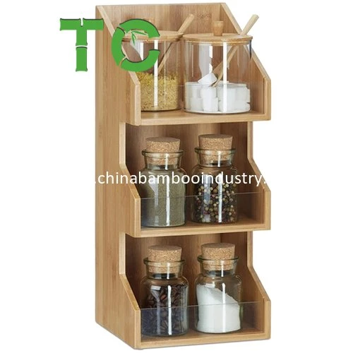 Wholesale Bamboo Spice Rack Organizer Kitchen Storage Shelf Spice Holder Cabinet Wooden Spice Organizer Shelf