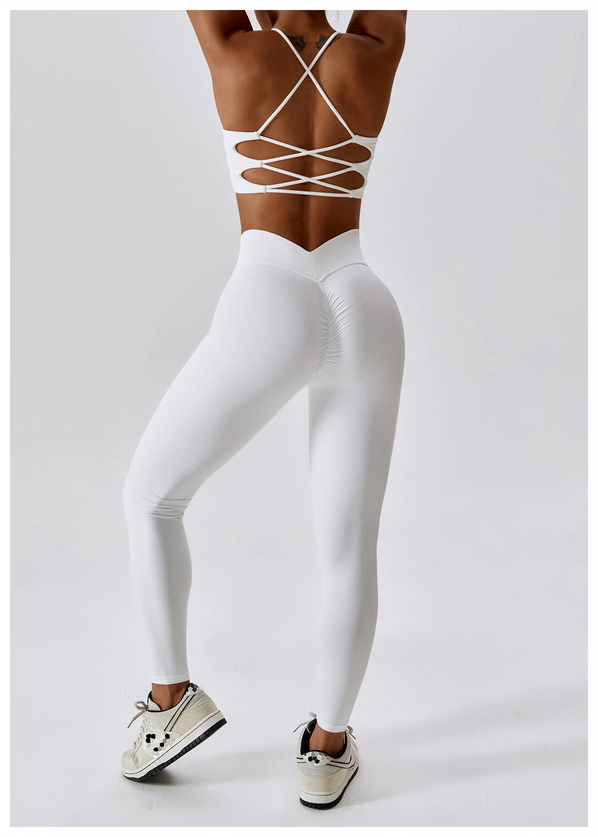 Conjunto de Yoga para Mulheres Conjunto de Ginástica Roupa de Treino Sutiã Esportivo Leggings de Cintura Alta com Corte em V para Roupas de Academia de Fitness.