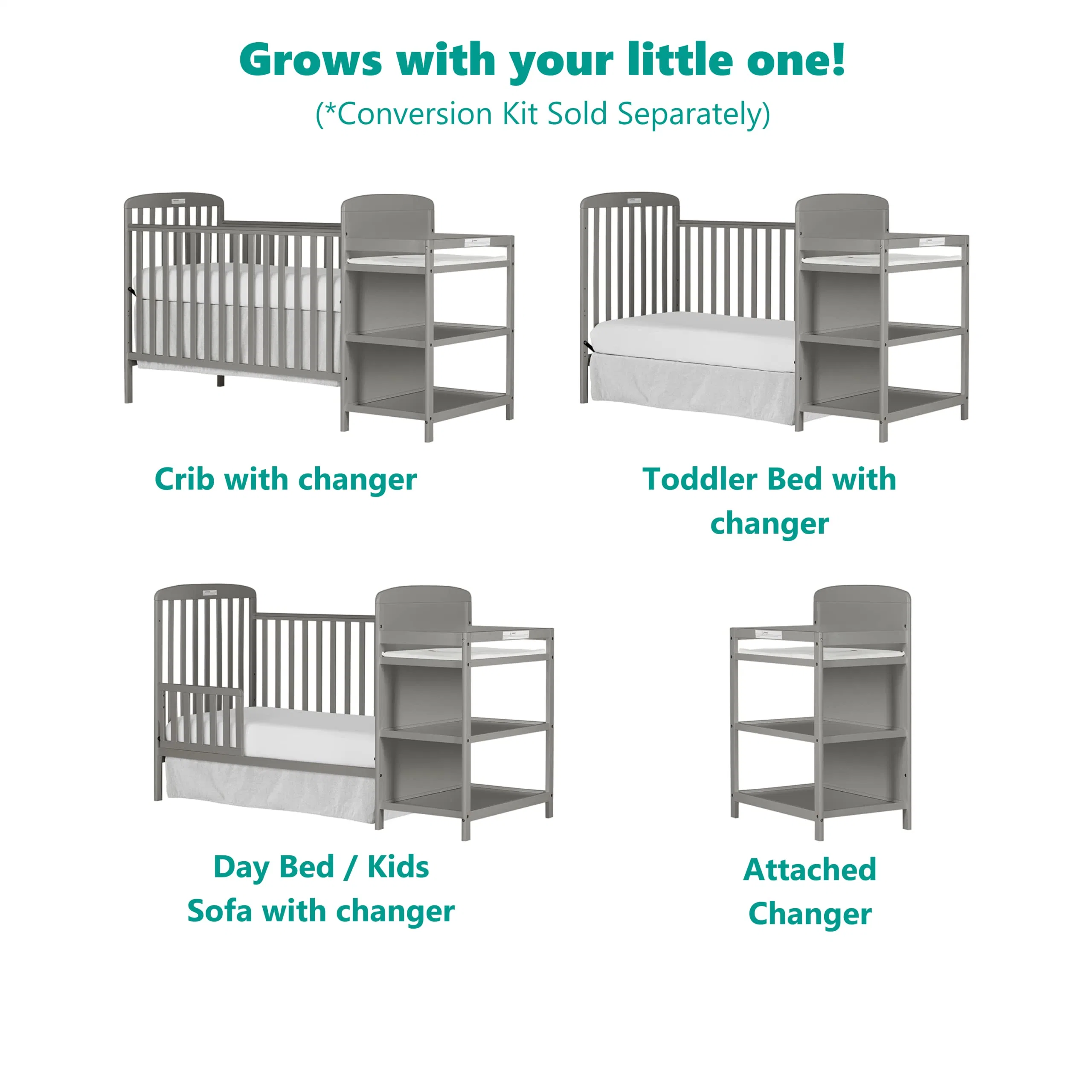 Crib Combo Steel Grey Greenguard Gold Certified Non-Toxic Finishes Changing Pad