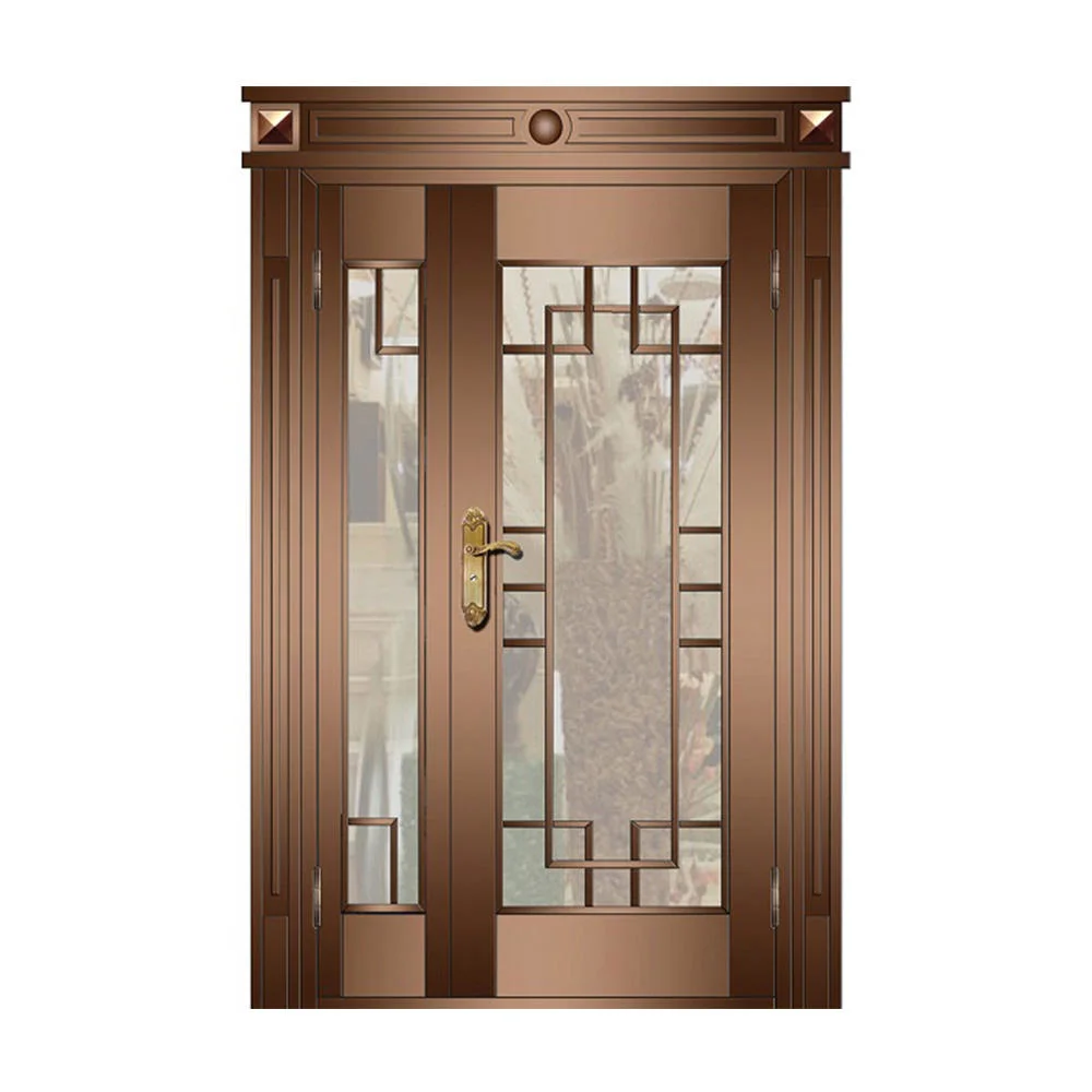 Luxury Imitation Copper Door High quality/High cost performance  Steel Door Exquisite Caving Villas Double Door