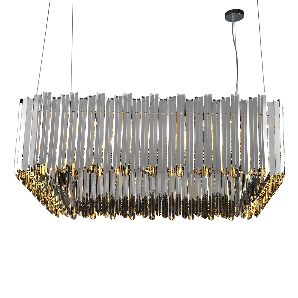 Stainless Steel Striped Facet Square Shape Chandelier