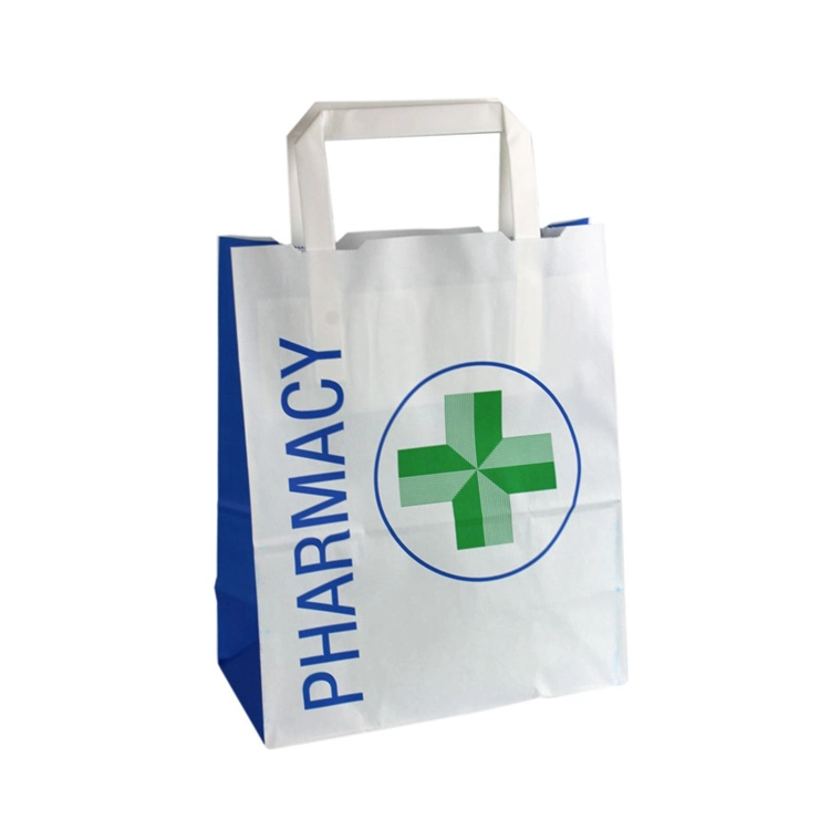 Sos White Kraft Paper Pharmacy Bag for Medicine