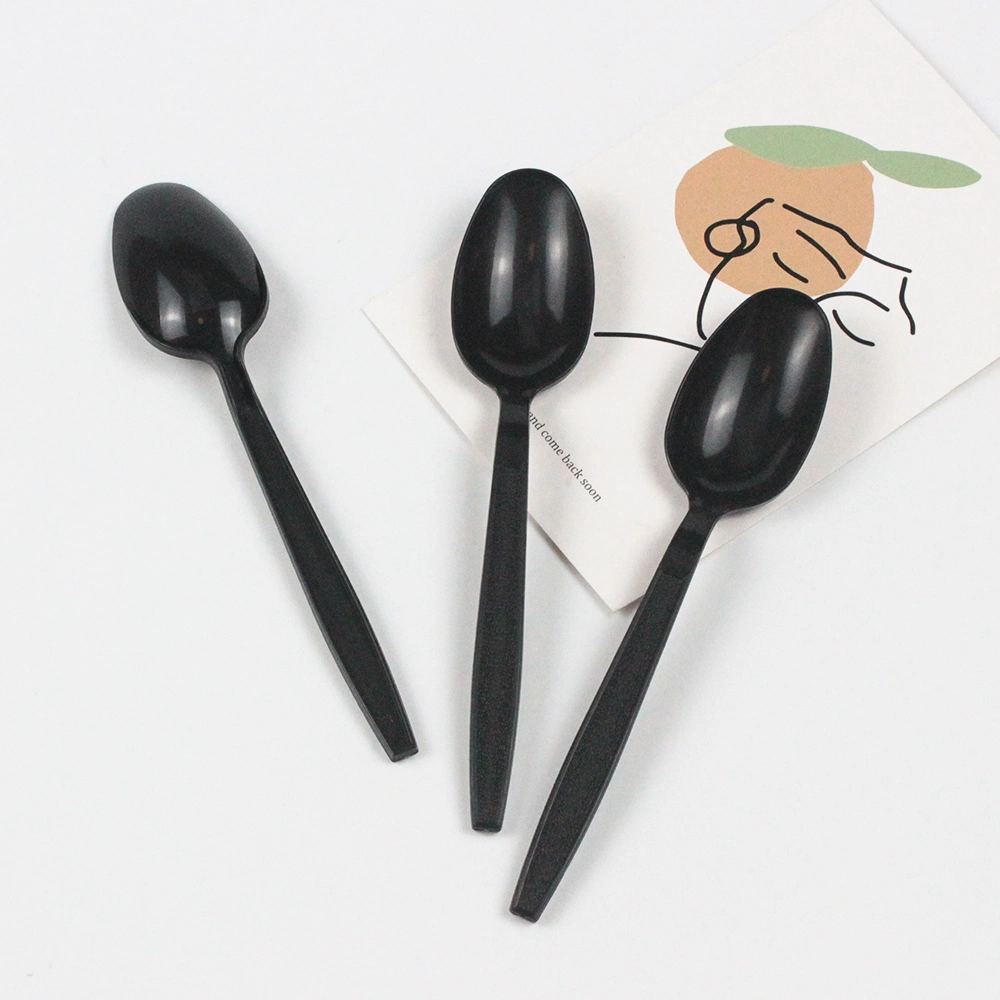 Disposable Black Heavy Duty Plastic Cutlery PS 177mm Spoon